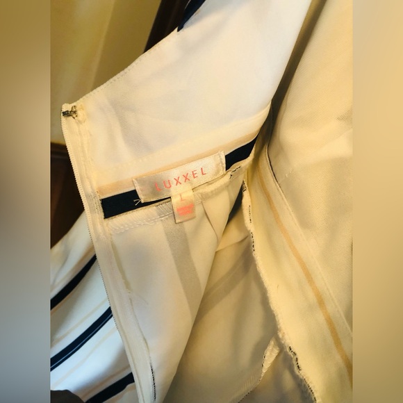 Luxxel size Large romper. Blue, white, tan stripes. Lined, mesh top. Sleeveless - Picture 2 of 7